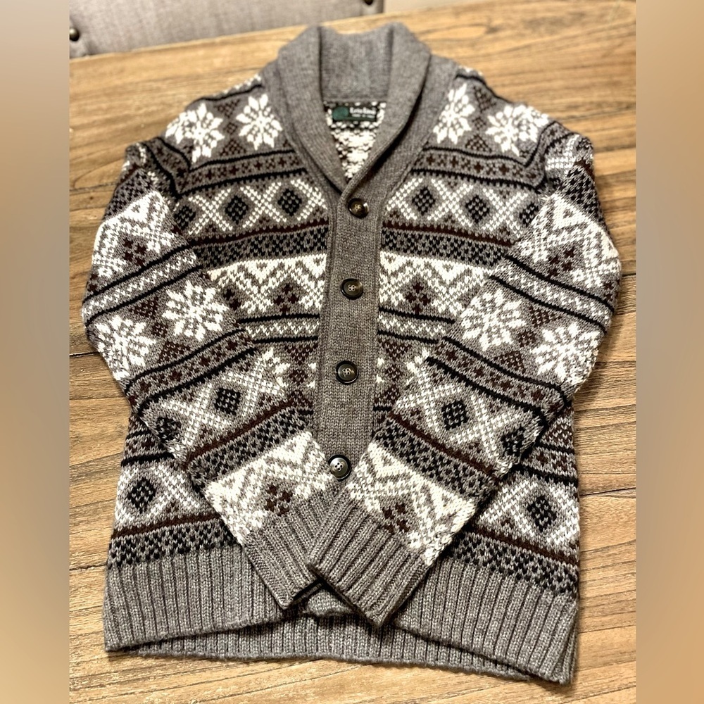 Tris Line Made in Italy Wool Blend Cardigan Sweater Size M Gray Fair Isle Dad - Picture 2 of 10